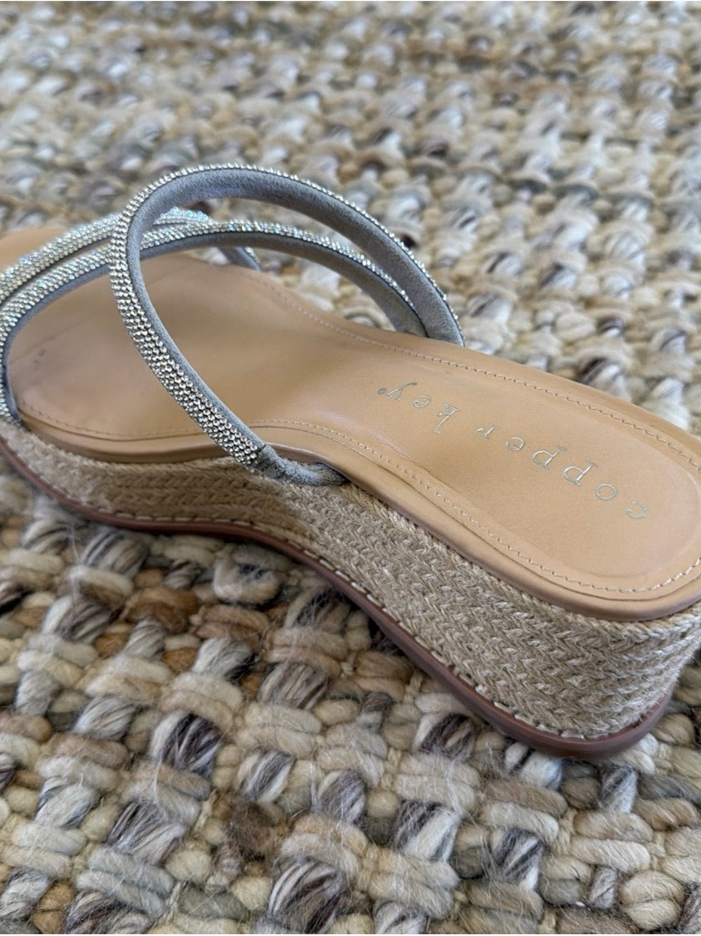 Copper Key Silver Rhinestone Strappy Slide Sandals - Picture 5 of 5